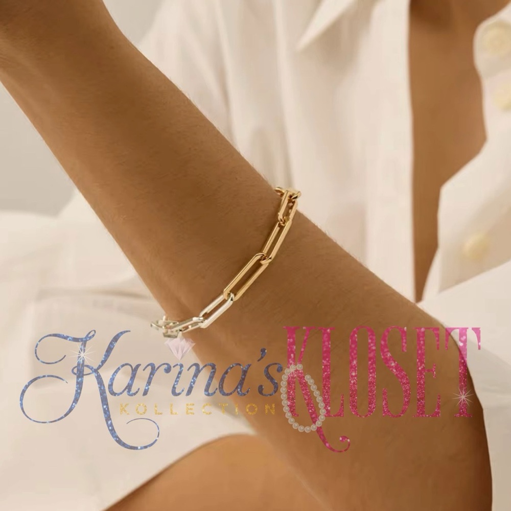 Dainty “Diane” Gold Two Tone Paperclip Style Bracelet 18KT